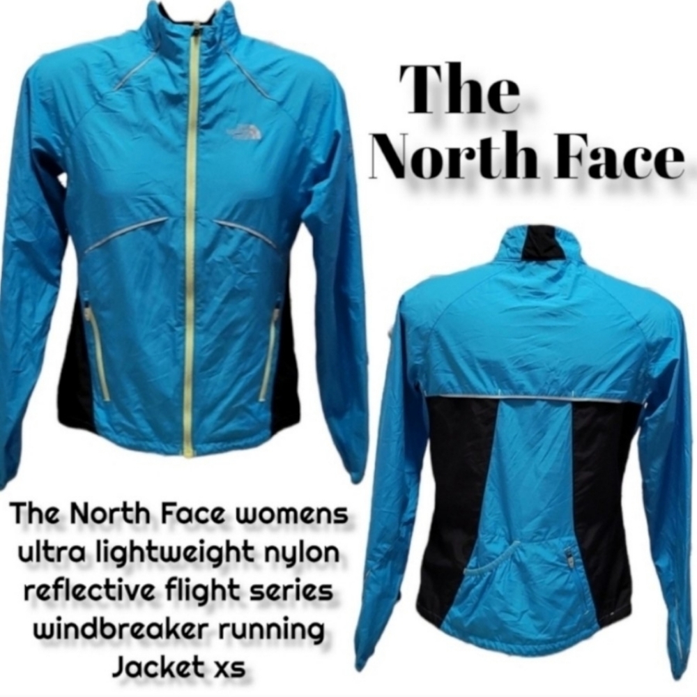 The North Face women Reflective flight series packable windbreaker blue black XS